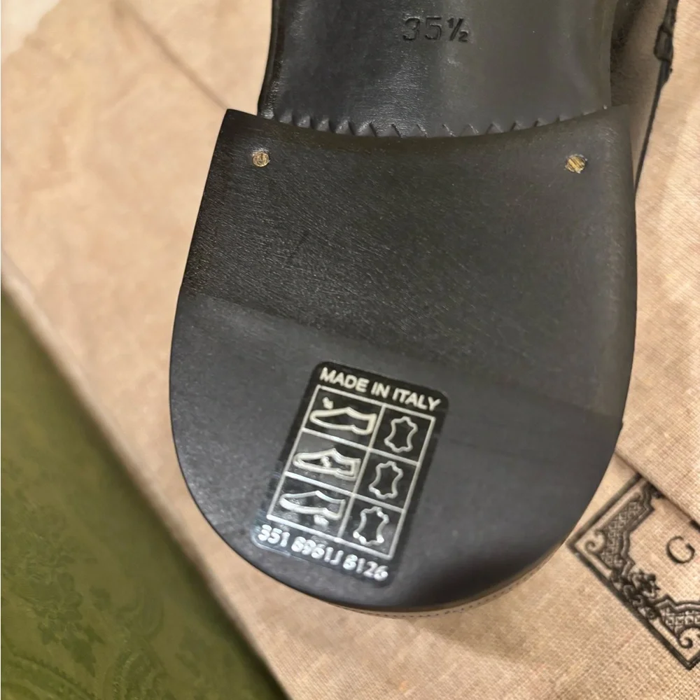 Gucci Black and Gold Leather Slip-On Loafers/Fabulous/Authentic - Picture 5 of 6